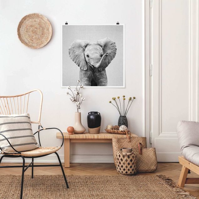 Prints animals Baby Elephant Elsa Black And White