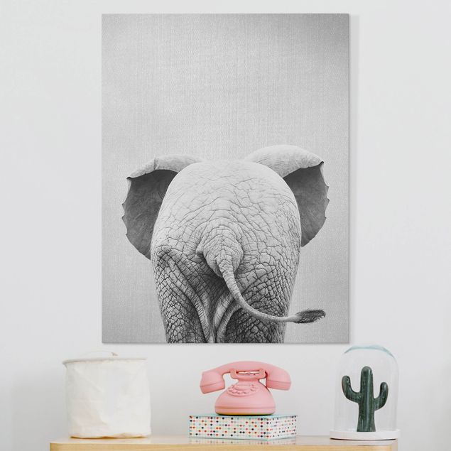 Canvas elefant Baby Elephant From Behind Black And White