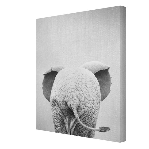 Modern art prints Baby Elephant From Behind Black And White