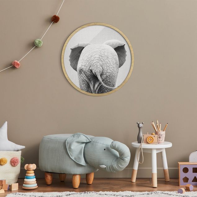 Nursery decoration Baby Elephant From Behind Black And White