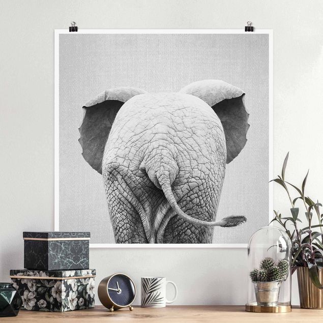 Prints elefant Baby Elephant From Behind Black And White