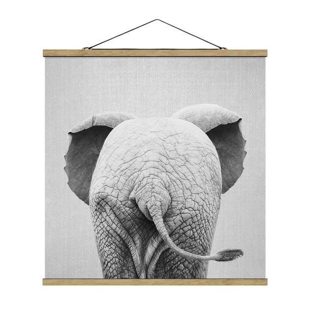Posters black and white Baby Elephant From Behind Black And White
