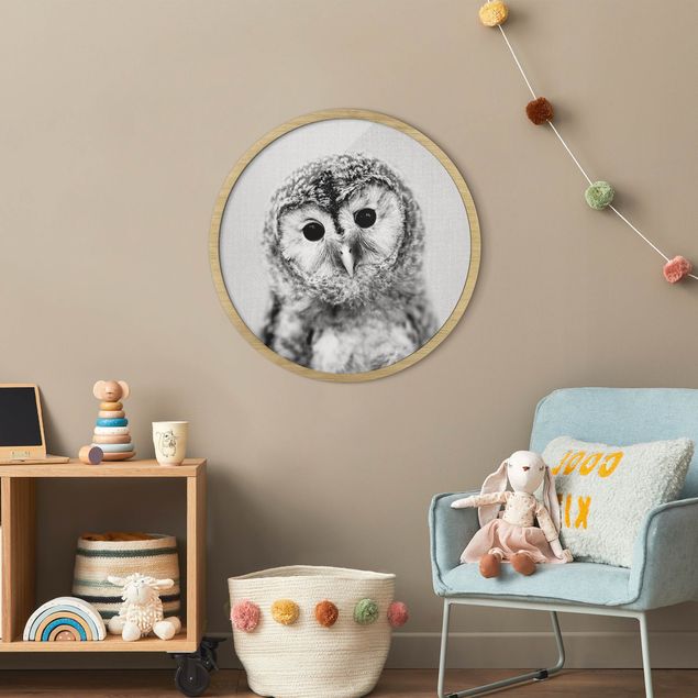 Animal wall art Baby Owl Erika Black And White