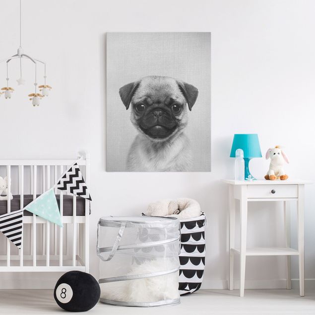 Dog canvas art Baby Pug Moritz Black And White