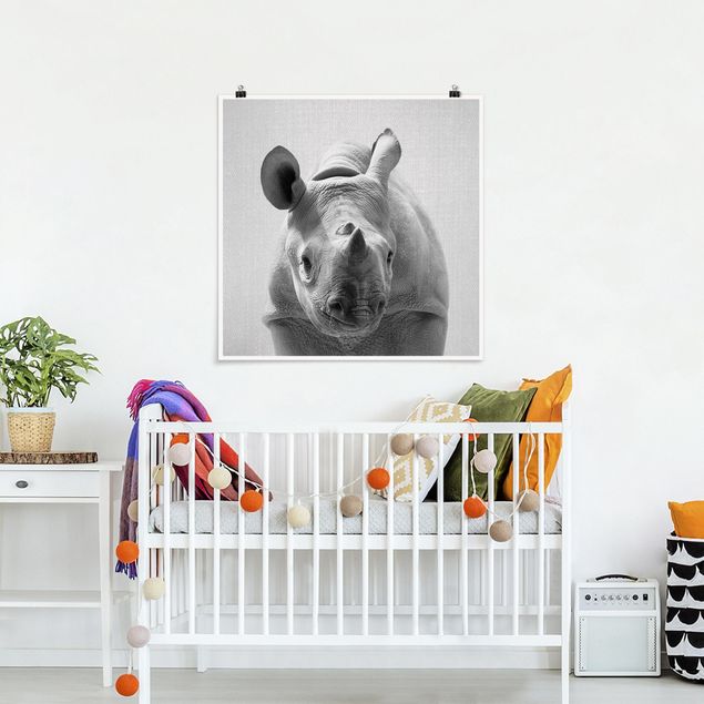 Black and white poster prints Baby Rhinoceros Nina Black And White