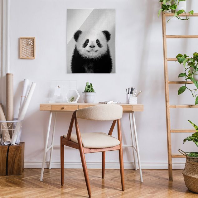 Glass prints pieces Baby Panda Prian Black And White