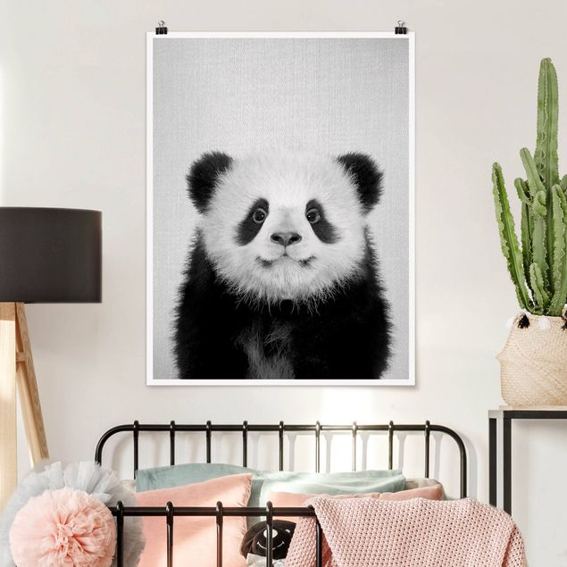 Kids room decor Baby Panda Prian Black And White