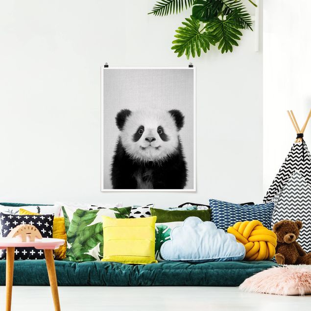 Animal wall art Baby Panda Prian Black And White