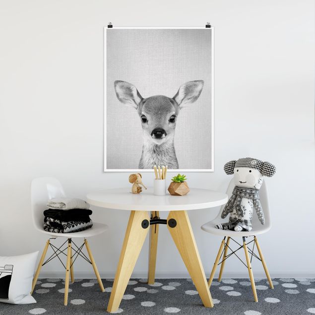 Prints animals Baby Roe Deer Romy Black And White