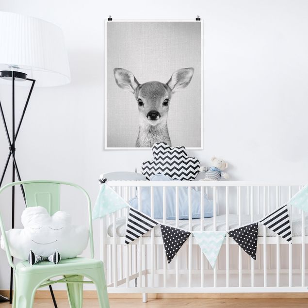 Posters black and white Baby Roe Deer Romy Black And White