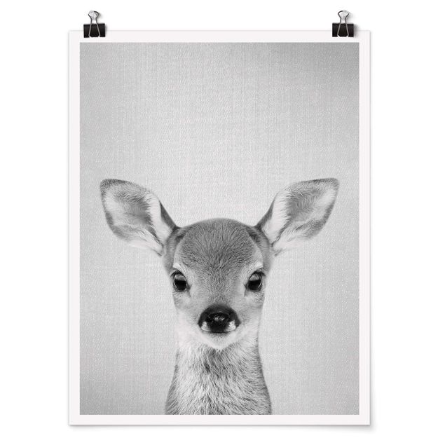 Modern art prints Baby Roe Deer Romy Black And White