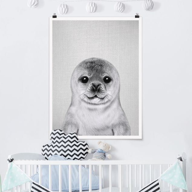 Kids room decor Baby Seal Ronny Black And White