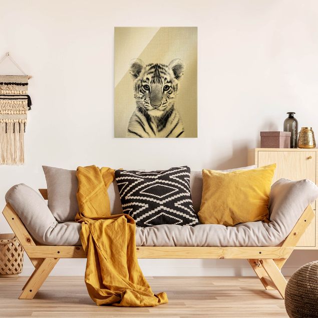 Glass prints pieces Baby Tiger Thor Black And White