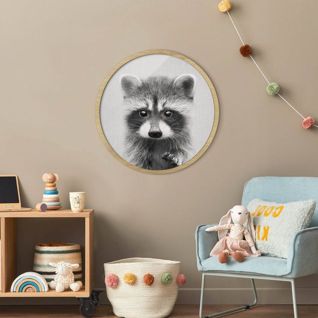 Bear art prints Baby Raccoon Wicky Black And White