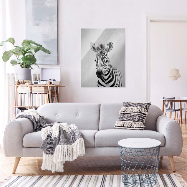 Glass prints pieces Baby Zebra Zoey Black And White