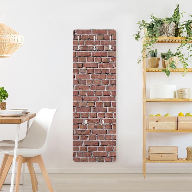 Wall mounted coat rack stone Brick Tile Wallpaper Red