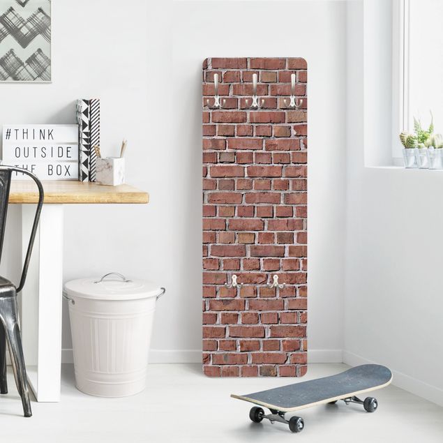 Wall mounted coat rack red Brick Tile Wallpaper Red