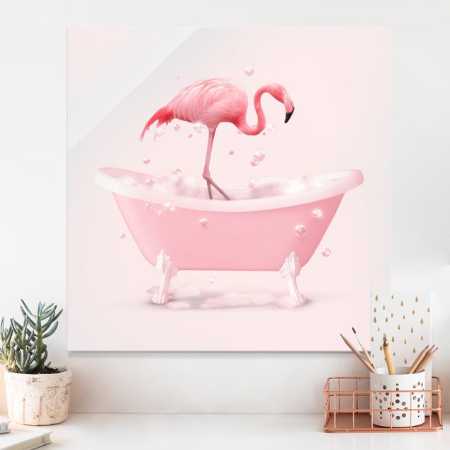 Glass prints flower Bath Tub Flamingo