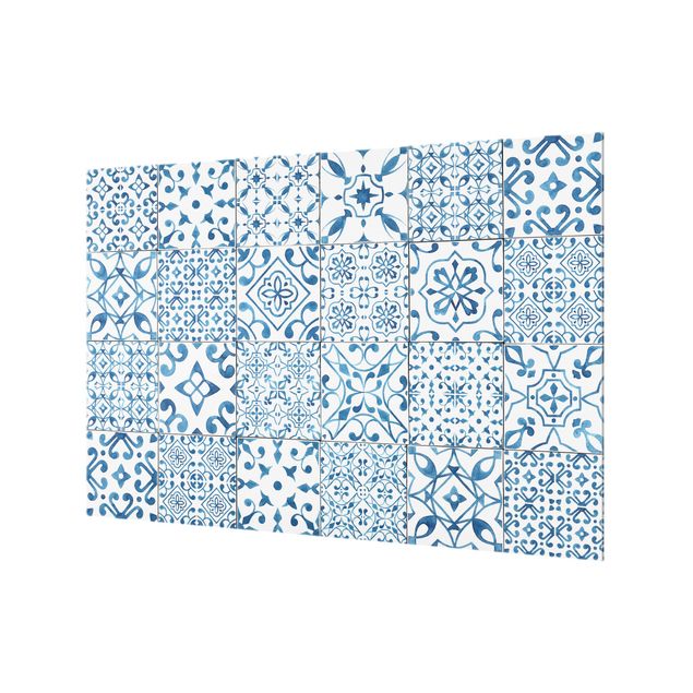 Glass Splashback - Pattern Tiles Blue White - Landscape 2:3