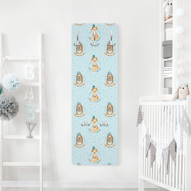 Wall mounted coat rack animals Bears And Foxes In Front Of Blue