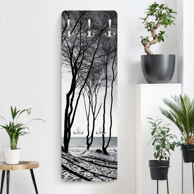 Wall mounted coat rack black and white Trees At the Baltic Sea