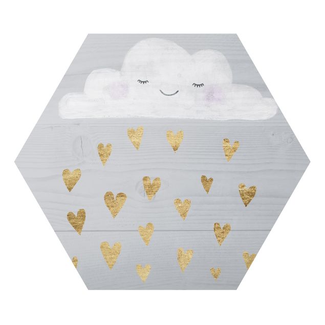 Grey canvas art Cloud With Golden Hearts