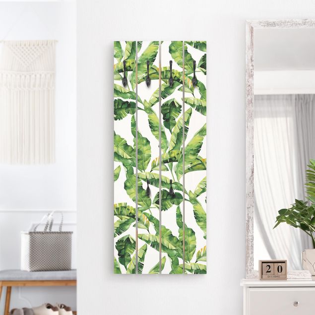 Wall mounted coat rack flower Banana Leaf Watercolour Pattern