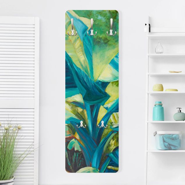 Wall mounted coat rack flower Banana Leaf With Turquoise II