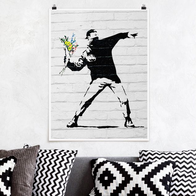 Poster black white Blumenwerfer - Brandalised ft. Graffiti by Banksy