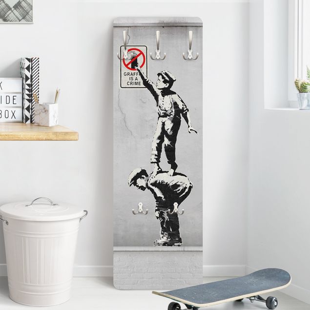 Wall mounted coat rack black and white Graffiti Is A Crime - Brandalised ft. Graffiti by Banksy