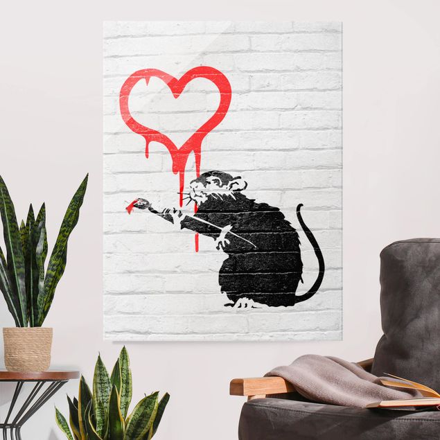Glass prints black and white Love Rat - Brandalised ft. Graffiti by Banksy
