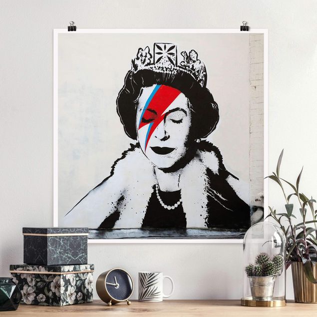 Black and white poster prints Queen Lizzie Stardust - Brandalised ft. Graffiti by Banksy