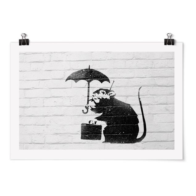 Black and white art Ratte mit Regenschirm - Brandalised ft. Graffiti by Banksy
