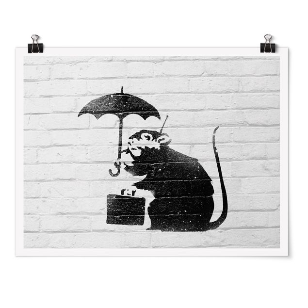 Prints black and white Ratte mit Regenschirm - Brandalised ft. Graffiti by Banksy