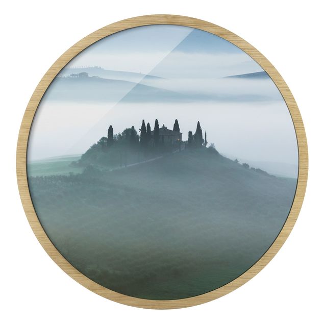 Framed landscape prints Farmhouse In Fog
