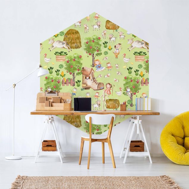 Contemporary wallpaper Farm Illustration With Sheep