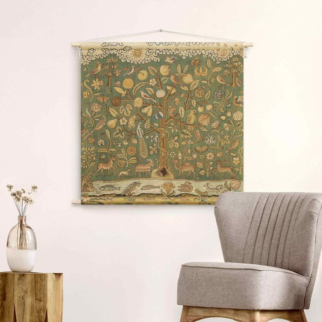 vintage tapestry Tree With Animals In Textile Look