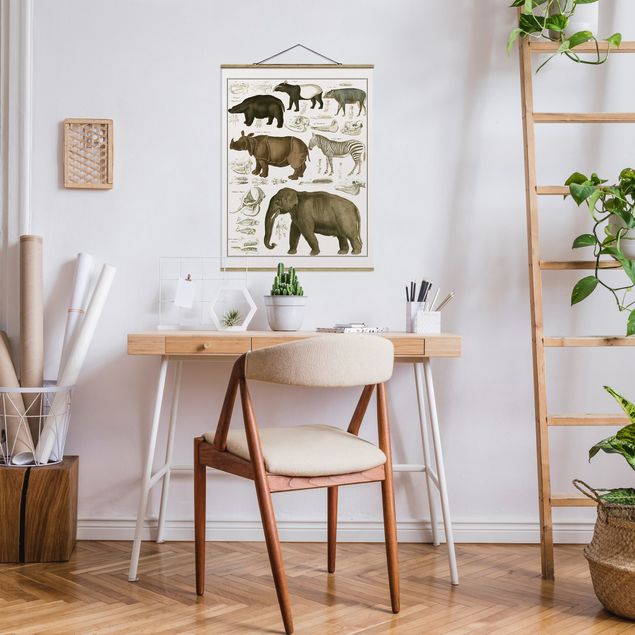 Prints zebra Vintage Board Elephant, Zebra And Rhino