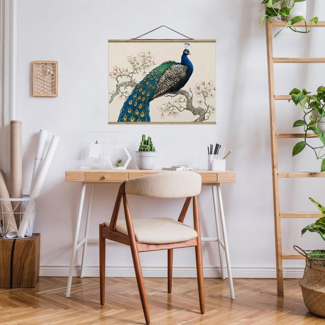 Animal canvas Vintage Peacock With Cherry Blossoms