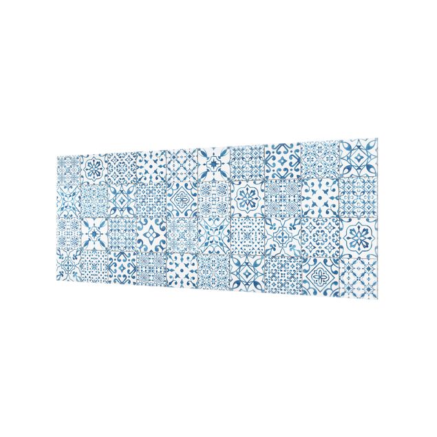 Glass Splashback - Pattern Tiles Blue White - Panoramic