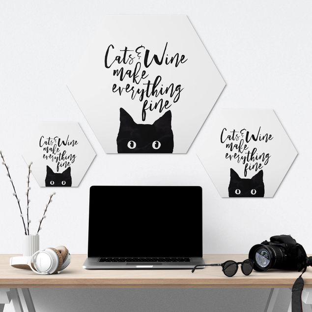 Hexagonal prints Cats And Wine make Everything Fine