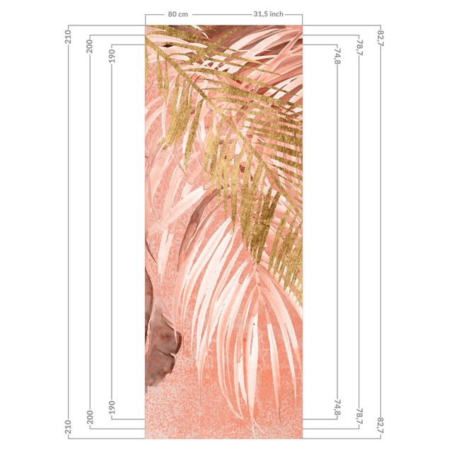 Shower wall cladding - Palm Fronds In Pink And Gold II