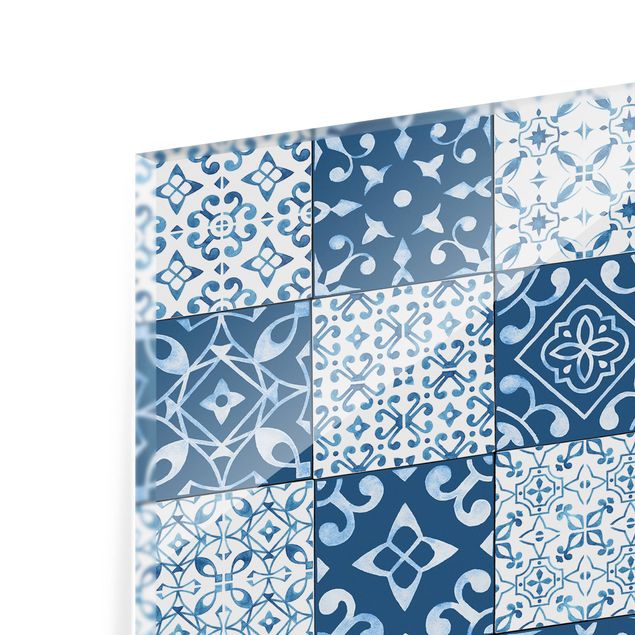 Glass Splashback - Tile Pattern Mix Blue White - Landscape 2:3