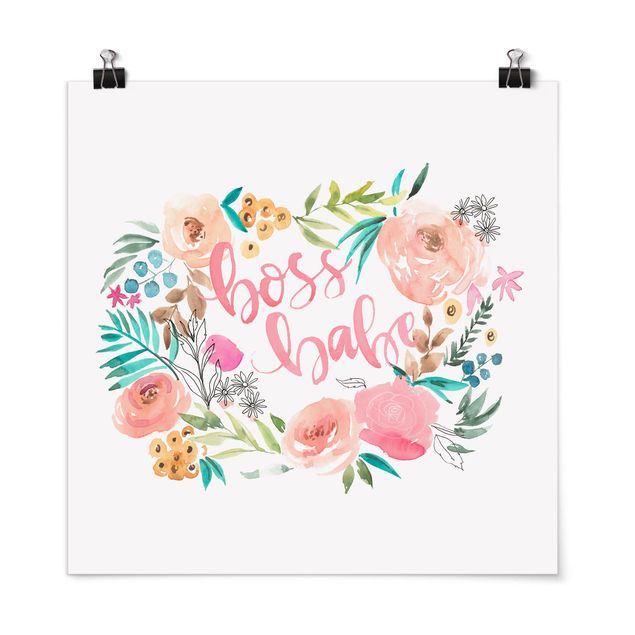 Prints quotes Pink Flowers - Boss Babe