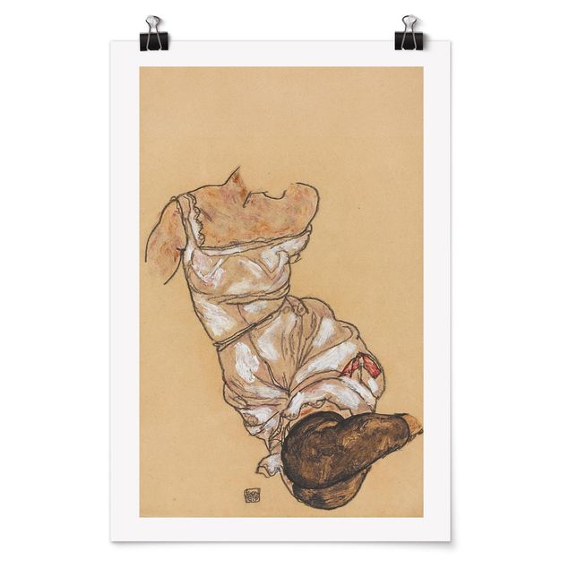 Art prints Egon Schiele - Female torso in underwear and black stockings