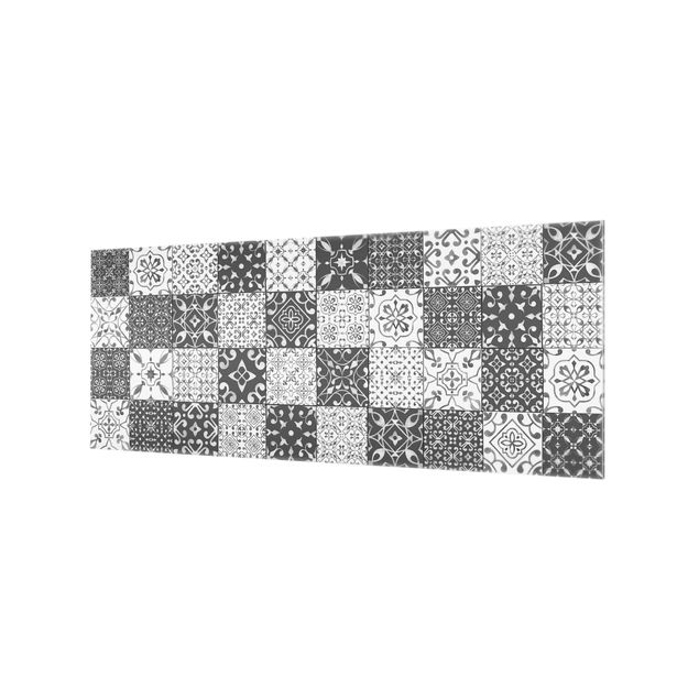 Glass Splashback - Tile Pattern Mix Gray White - Panoramic