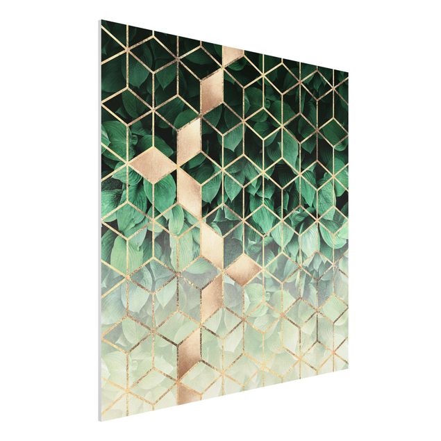 Art prints Green Leaves Golden Geometry