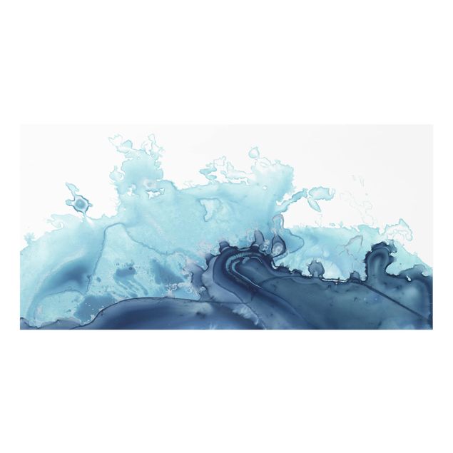 Glass splashback kitchen abstract Wave Watercolor Blue I