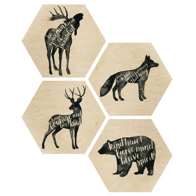 Prints on wood Animals With Wisdom Set I