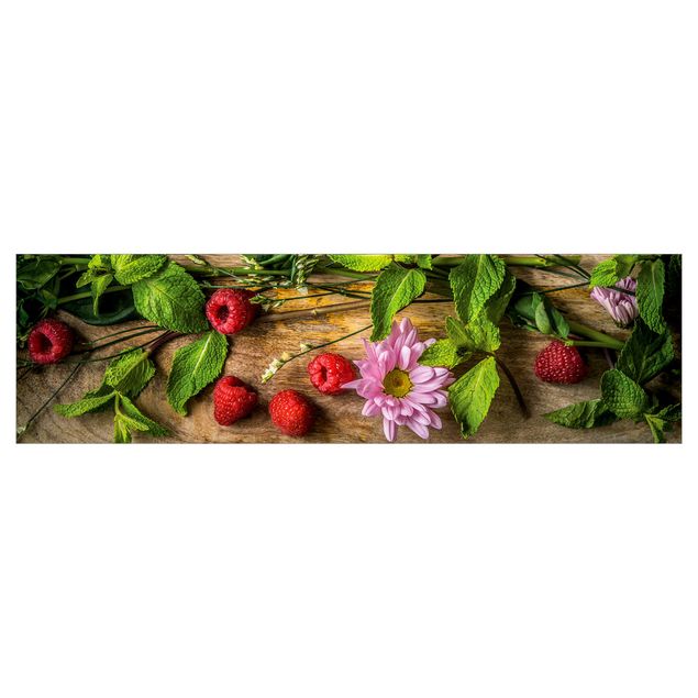 Kitchen splashbacks Flowers Raspberries Mint